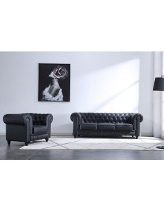 SOFÁ CHESTERFIELD 3 PLAZAS SÍMIL PIEL NEGRO 2