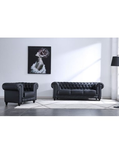 SOFÁ CHESTERFIELD 3 PLAZAS SÍMIL PIEL NEGRO