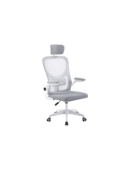 SILLON GIRATORIO CON REPOSACABEZAS AERO RED TRANSPIRABLE GRIS ESTRUCTURA BLANCA