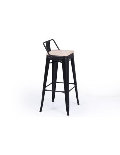 TABURETE ALTO TOLIX NEGRO ASIENTO MADERA ROBLE NORDISH