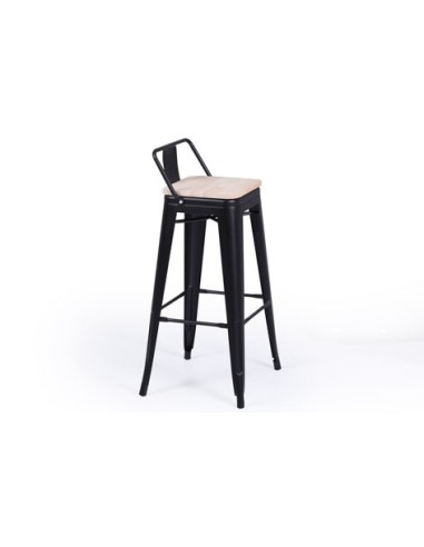 TABURETE ALTO TOLIX NEGRO ASIENTO MADERA ROBLE NORDISH