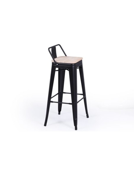 TABURETE ALTO TOLIX NEGRO ASIENTO MADERA ROBLE NORDISH
