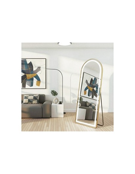 ESPEJO PIE CON MARCO DORADO E ILUMINACION LED MAKE-UP 65 X 170 CM