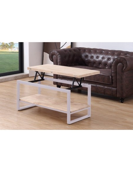 MESA CENTRO ELEVABLE Y EXTENSIBLE STEVE  100 x 45 CM ROBLE NORDISH / BLANCO
