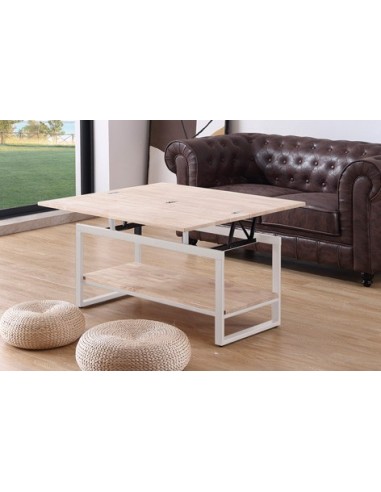 MESA CENTRO ELEVABLE Y EXTENSIBLE STEVE  100 x 45 CM ROBLE NORDISH / BLANCO