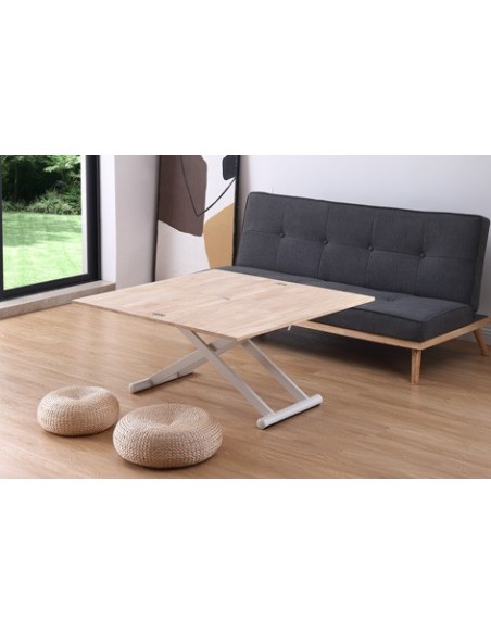 MESA CENTRO ELEVABLE Y EXTENSIBLE NATURAL 110 X 57 CM ROBLE NORDISH / BLANCO