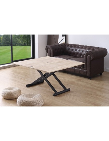 MESA CENTRO ELEVABLE Y EXTENSIBLE NATURAL 110 x 57 CM ROBLE NORDISH / NEGRO