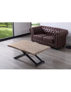 MESA CENTRO ELEVABLE ZOE 120 x 80 CM ROBLE HONEY / NEGRO TAPA CON FORMA 2
