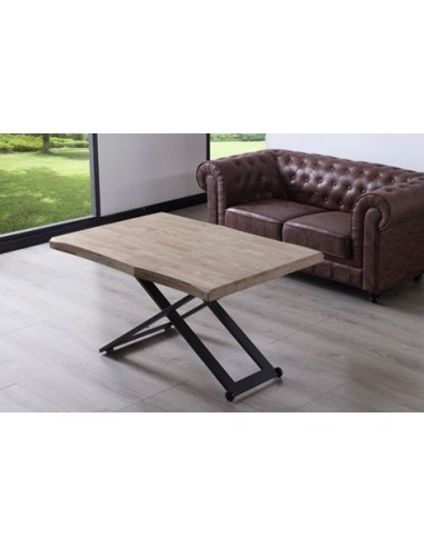 MESA CENTRO ELEVABLE ZOE 120 x 80 CM ROBLE HONEY / NEGRO TAPA CON FORMA