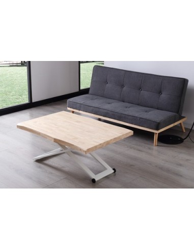 MESA CENTRO ELEVABLE ZOE 120 x 80 CM ROBLE NORDISH / BLANCO TAPA CON FORMA
