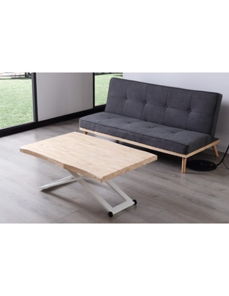 MESA CENTRO ELEVABLE ZOE 120 x 80 CM ROBLE NORDISH / BLANCO TAPA CON FORMA