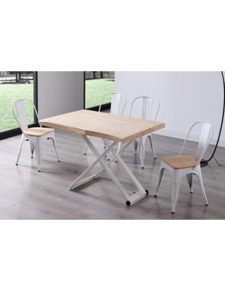 MESA CENTRO ELEVABLE ZOE 120 x 80 CM ROBLE NORDISH / BLANCO TAPA CON FORMA