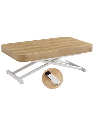 MESA CENTRO EXTENSIBLE 120 - 160 - 200 CM CON ELEVACION ELECTRICA TURIN OAK / BLANCO