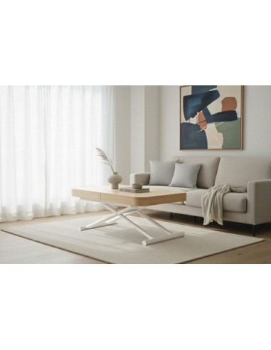 MESA CENTRO EXTENSIBLE 120 - 160 - 200 CM CON ELEVACION ELECTRICA TURIN OAK / BLANCO