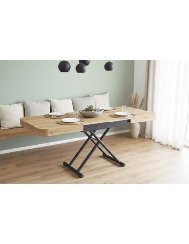 MESA CENTRO EXTENSIBLE 120 - 160 - 200 CM CON ELEVACION ELECTRICA TURIN OAK / NEGRO