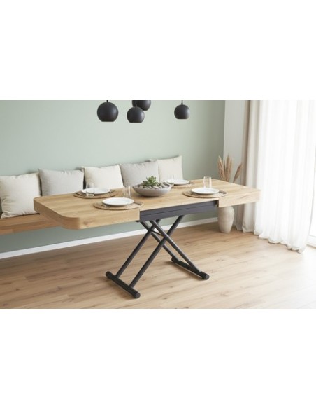 MESA CENTRO EXTENSIBLE 120 - 160 - 200 CM CON ELEVACION ELECTRICA TURIN OAK / NEGRO