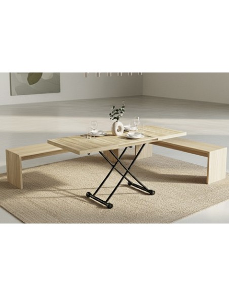 MESA CENTRO ELEVABLE Y EXTENSIBLE 100 - 130 - 160 CM TAYLOR OAK / NEGRO