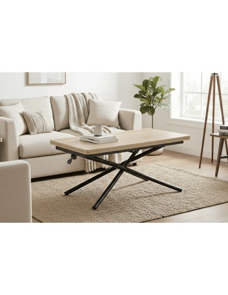 MESA CENTRO ELEVABLE Y EXTENSIBLE KATY 100 x 57 - 114 CM OAK / NEGRO