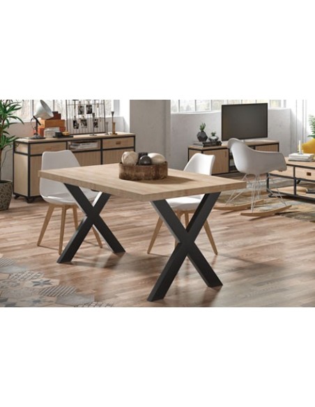 MESA COMEDOR FIJA X-LOFT 160 x 90 CM  ROBLE / NEGRO