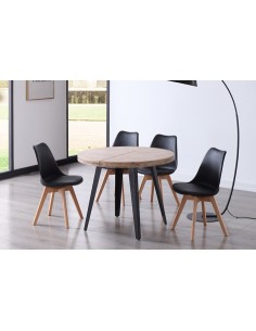 MESA COMEDOR REDONDA EXTENSIBLE BERG 120 - 160 - 200 CM ROBLE HONEY / NEGRO 2