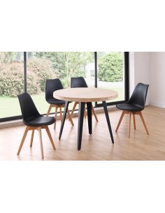 MESA COMEDOR REDONDA FIJA BERG 100 CM ROBLE NORDISH / NEGRO 2
