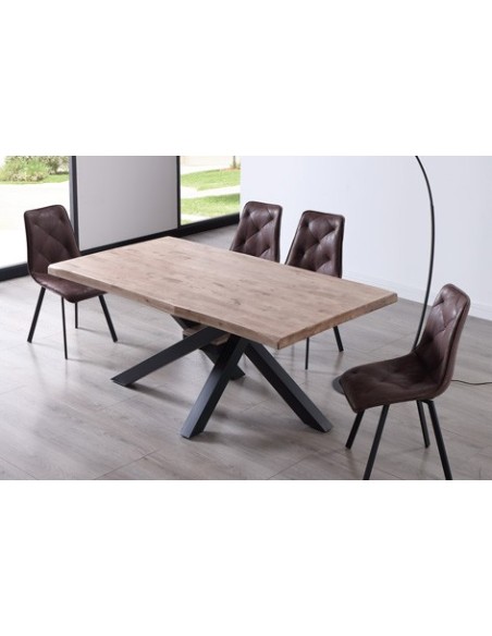 MESA COMEDOR FIJA XENA 180 x 100 CM  ROBLE HONEY / NEGRO TAPA CON FORMA
