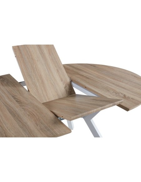 MESA COMEDOR REDONDA EXTENSIBLE DELTA 120 - 160 CM OAK / BLANCO