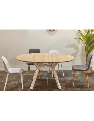 MESA COMEDOR REDONDA EXTENSIBLE DELTA 120 - 160 CM OAK / BLANCO