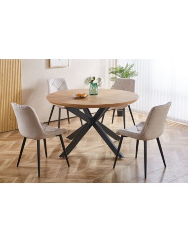MESA COMEDOR REDONDA EXTENSIBLE CROSS 130 - 170 - 210 x 130 CM OAK / NEGRO