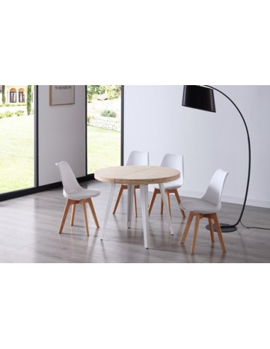 MESA COMEDOR REDONDA EXTENSIBLE BERG 100 - 140 - 180 CM ROBLE NORDISH / BLANCO