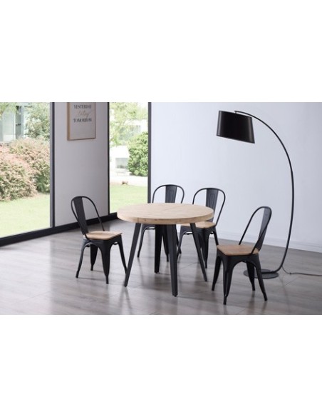 MESA COMEDOR REDONDA EXTENSIBLE BERG 100 - 140 - 180 CM ROBLE NORDISH / NEGRO