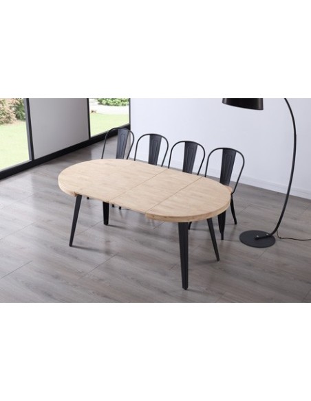 MESA COMEDOR REDONDA EXTENSIBLE BERG 100 - 140 - 180 CM ROBLE NORDISH / NEGRO