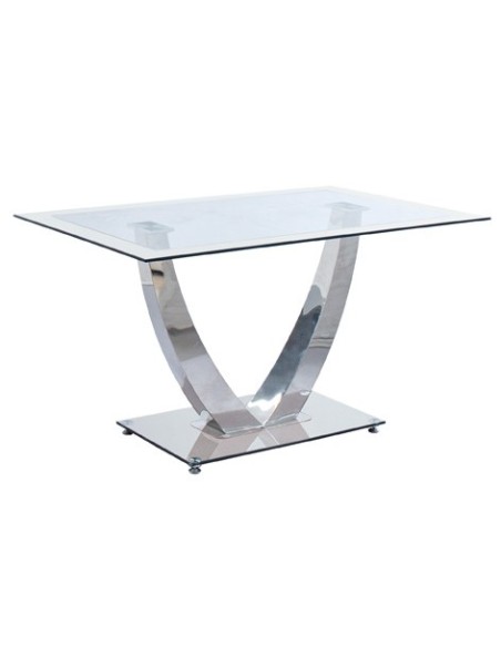 MESA COMEDOR DUBAI CRISTAL BLANCO / CROMO