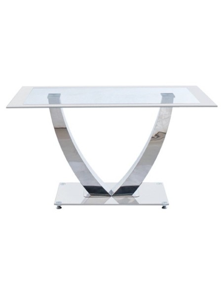MESA COMEDOR DUBAI CRISTAL BLANCO / CROMO