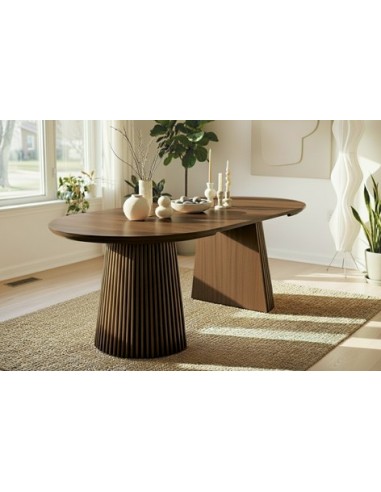 MESA COMEDOR REDONDA EXTENSIBLE KEANU 120 - 160 - 200 x 120 CM NOGAL