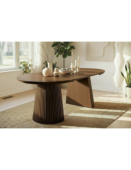 MESA COMEDOR REDONDA EXTENSIBLE KEANU 120 - 160 - 200 x 120 CM NOGAL