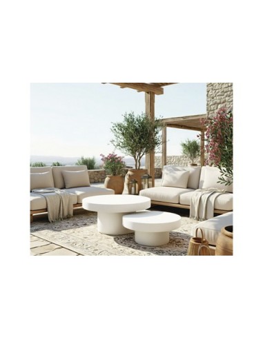 MESA BAJA REDONDA 66 CM MICROCEMENTO BLANCO