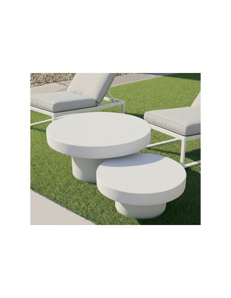 MESA BAJA REDONDA 66 CM MICROCEMENTO BLANCO