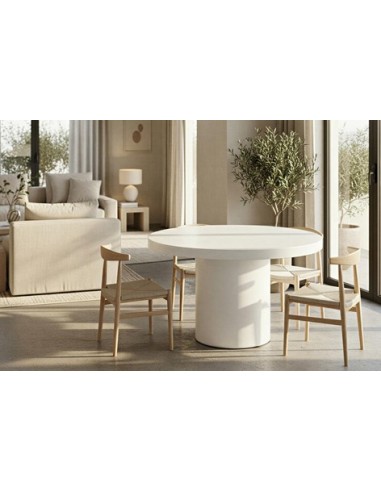 MESA REDONDA 120 CM MICROCEMENTO BLANCO