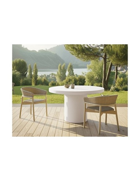 MESA REDONDA 120 CM MICROCEMENTO BLANCO