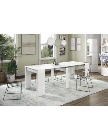 FUNZIONALE CONSOLA comedor 90x50-237 EXTENSIBLE BLANCO BRILLO