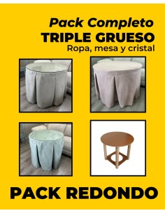 Pack Mesa DM Redonda, Ropa con Tapete y Cristal Opcional