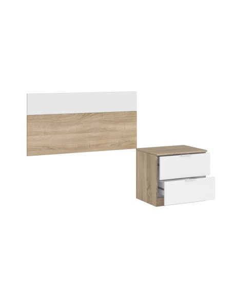 LUCA Cabezal 100 +mesita con 2 cajones R.CANADIAN/BLANCO ARTIK