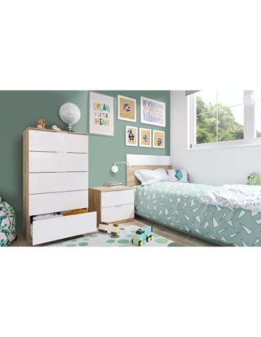 LUCA Cabezal 100 +mesita con 2 cajones R.CANADIAN/BLANCO ARTIK