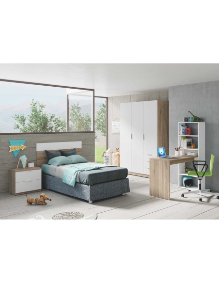 LUCA Cabezal 100 +mesita con 2 cajones R.CANADIAN/BLANCO ARTIK