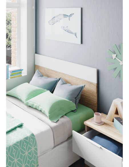 LUCA Cabezal 100 +mesita con 2 cajones R.CANADIAN/BLANCO ARTIK