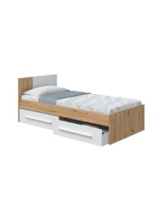 AMBIENT Cama juvenil con cabezal (SIN somier + 2 cajones)(para colchón de 190x90) ROBLE NODI/BL.ARTIK 2