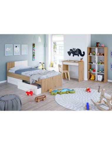 AMBIENT Cama juvenil con cabezal (SIN somier + 2 cajones)(para colchón de 190x90) ROBLE NODI/BL.ARTIK