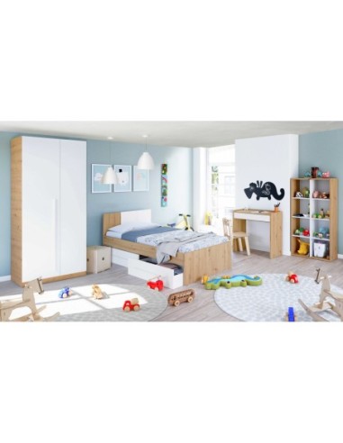 AMBIENT Cama juvenil con cabezal (SIN somier + 2 cajones)(para colchón de 190x90) ROBLE NODI/BL.ARTIK