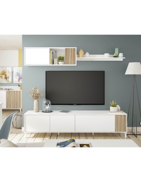 TEMPUS Salón mueble TV BLANCO ARTIK/NATUR